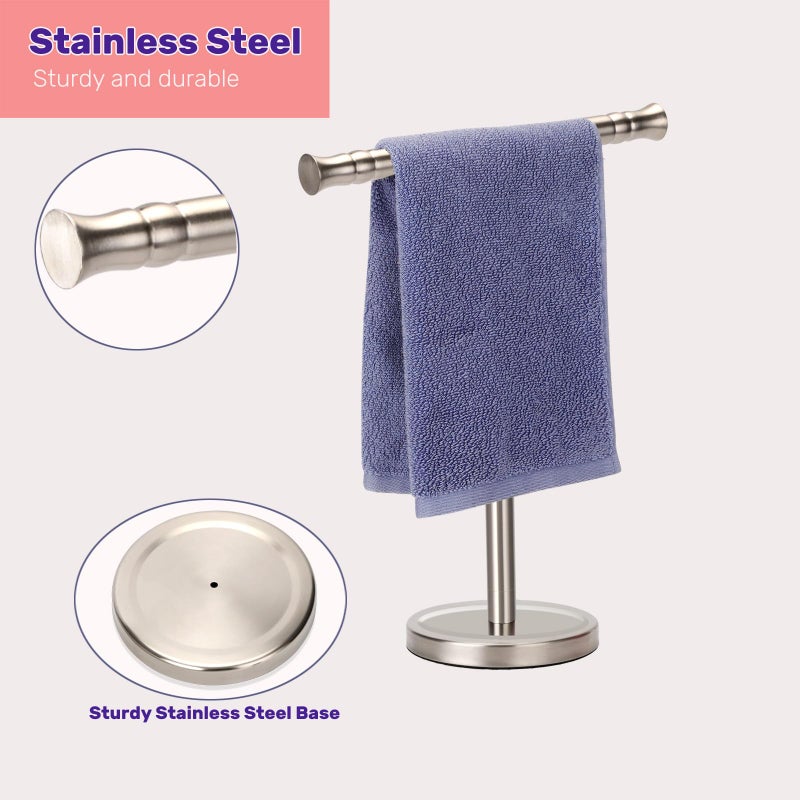 Sfemn Hand Towel Holder Stand for Bathroom Vanity Countertop SUS304 Stainless Steel T-Shape Free Standing Towel Rack Stand Towel Bar for Bathroom Kitchen (Brushed Nickel) - Image 4